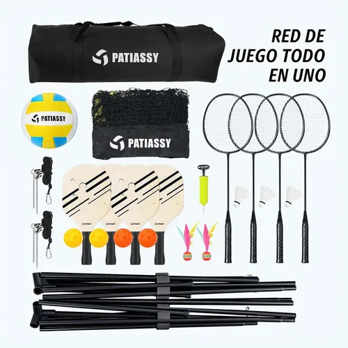 Vista 8 de 3-in-1 Volleyball Badminton Pickleball Net Set Adjustable Height Negro