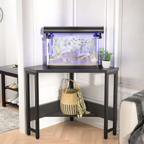Vista 6 de Armocity Escritorio esquinero pequeño con tomas de corriente, mesa de esquina para espacio pequeño, escritorio de computadora con puertos USB