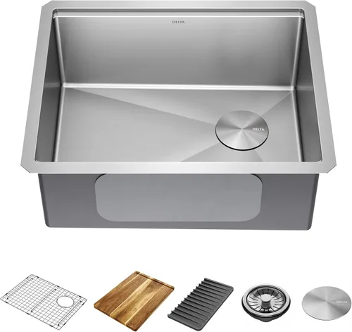 Vista 17 de DELTA FAUCET Lorelai - Lavaplatos de estación de trabajo de barra de 17 pulgadas para cocina, montaje bajo encimera, acero inoxidable calibre 16