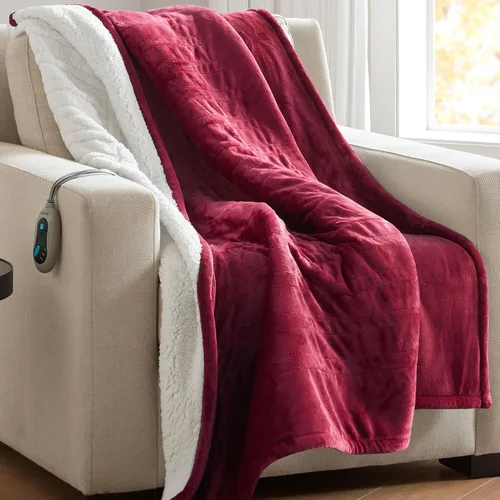 Vista 34 de Beautyrest Manta térmica, manta eléctrica, suave, cálida y reversible, manta térmica Sherpa para oficina, sofá, 3 ajustes de calor, apagado