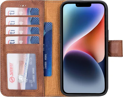 Vista 39 de HARDISTON Funda de piel auténtica hecha a mano compatible con iPhone 11 Pro de 5.8 pulgadas, funda magnética desmontable con tarjeteros - bordes