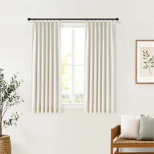 Vista 29 de Cortinas opacas plisadas de lino beige y blanco de 90 pulgadas de largo para dormitorio o sala de estar, juego de 2 paneles, oscurecimiento
