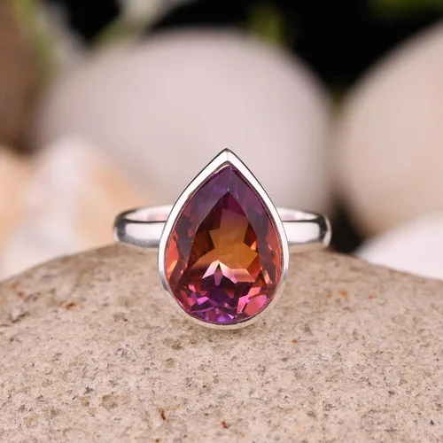 Vista 28 de PANOPLY Bio Pink Doublet Quartz Solid 925 Sterling Silver Ring for Women