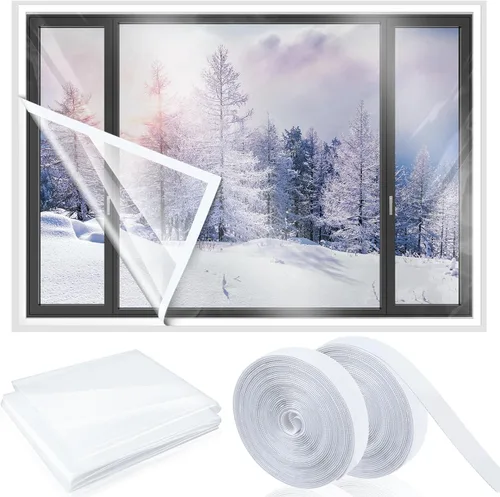 Vista 8 de Beeveer - Kit de aislamiento de ventana ajustable de 47 pulgadas x 10 pies para ventana cortable por calor de verano, mantiene el calor en invierno