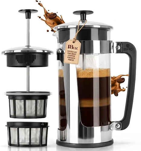 Vista 16 de ESPRO P3 Cafetera de prensa francesa, 18 oz, negro, prensa de filtro doble