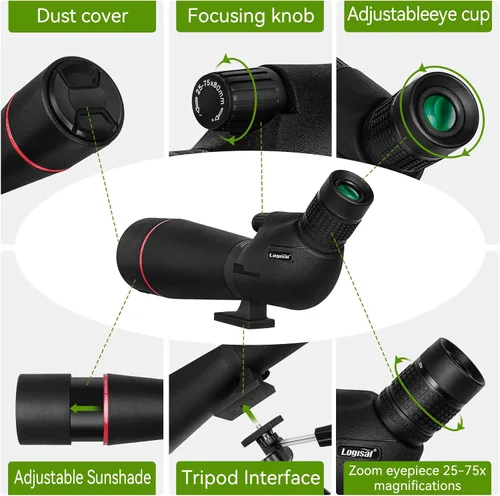 Vista 4 de [Usado] 25–75x80 HD Spotting Scope for Bird Watching & Target Shooting, BAK4 Prism Angled Spotter Scope with Tripod & iPhone Adapter, Waterproof