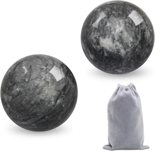 Vista 9 de Coolrunner - Pelotas de mármol negro de 2 pulgadas para la salud china Pelotas de mano para aliviar el estrés para ejercicios de mano