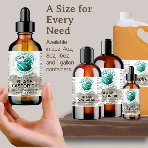 Vista 9 de Bella Terra Oils - Aceite de ricino negro jamaicano 4 oz - Puro y auténtico, lleno de ácido ricinoleico, eleva tu régimen de belleza