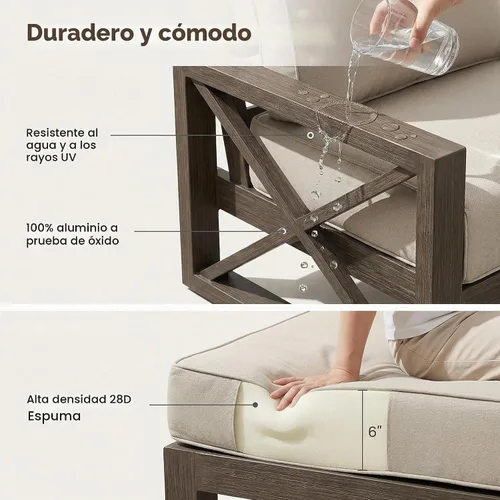 Vista 2 de UDPATIO Juego de muebles de patio al aire libre de aluminio, grano de Beige