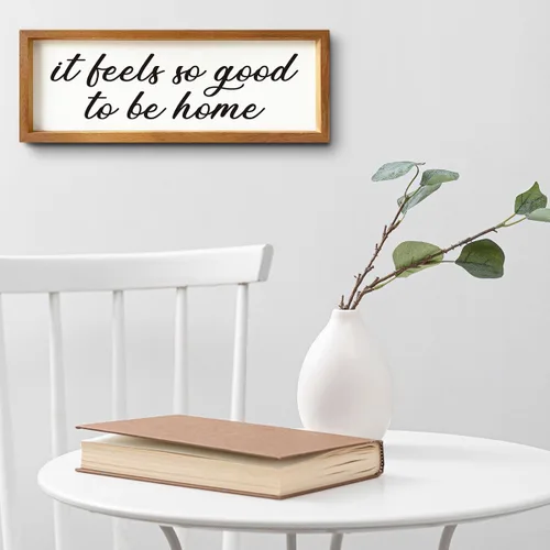 Vista 5 de Marco de fotos de madera con texto en inglés "It Feels so Good to Be Home", para decoración del hogar, arte rústico para pared, crea un ambiente