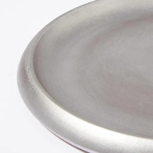 Vista 6 de DN DECONATION Bandeja otomana plateada, bandejas decorativas redondas grandes para decoración del hogar, bandejas de mesa auxiliar para perfumes