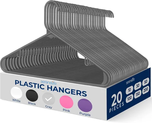Vista 19 de SereneLife - Juego de 10 perchas de plástico con gancho de metal, color negro Non-Slip, Lightweight hangers with a slim profile help keep closets
