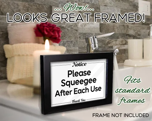Vista 6 de Letreros de baño Essentials for Hosts – Letrero acrílico de 4 x 6 pulgadas con cinta de montaje – Please Squeegee After Each Use Bathroom Sign