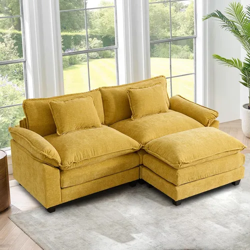 Vista 9 de Sofá Seccional, Sofá Modular Cloud con Otomana, Sofás Cama de Asiento Profundo con Almohadas Decorativas, Cómodo Sofá de Dos Plazas de Chenilla