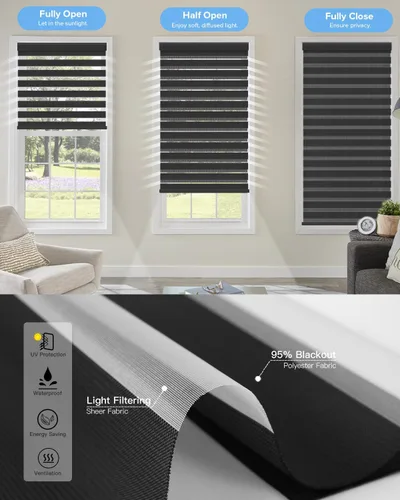 Vista 3 de Tokblind Persianas motorizadas de cebra con control remoto, persianas enrollables eléctricas de doble capa compatibles con Alexa a través del Hub