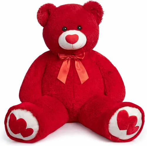Vista 17 de HollyHOME Oso de Peluche Grande Animal de Peluche Oso Grande de Felpa con Corazón Rojo para Novia y Niños Juguete de Regalo de Vacaciones 36 Beige
