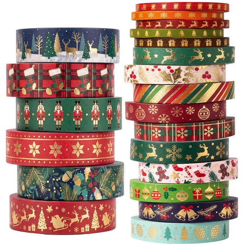 Vista 9 de Outus 21 rollos de cinta washi navideña de papel dorado decorativo, antiguo