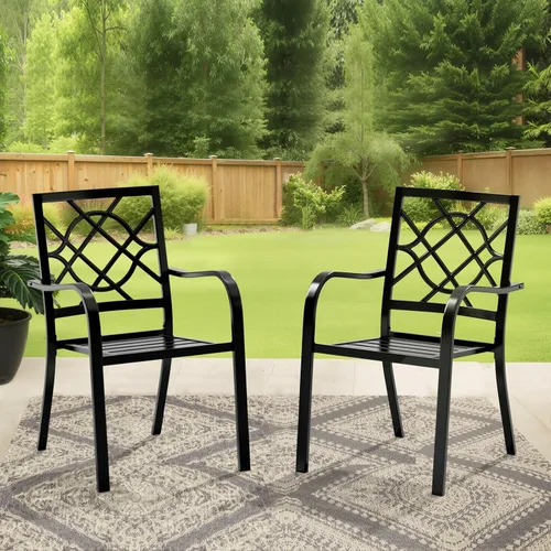 Vista 6 de Crownland Juego de 2 sillas de comedor de hierro forjado para patio, sillas apilables de metal con reposabrazos para jardín, piscina, patio trasero