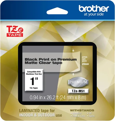 Vista 31 de Brother - Cinta laminada Negro sobre Amarillo, 24 mm Empaquetado al menudeo, Negro sobre blanco