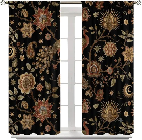 Vista 138 de Cortinas opacas con estampado de flores de cachemira, estampado de cachemira sobre fondo blanco, para decoración del hogar, cocina, restaurante