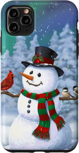 Vista 19 de Funda para iPhone 17 con diseño de muñeco de nieve y pájaros en invierno