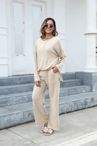Vista 2 de Conjunto de 2 piezas para mujer, sudadera de gran tamaño con botones y pantalones de descanso a juego