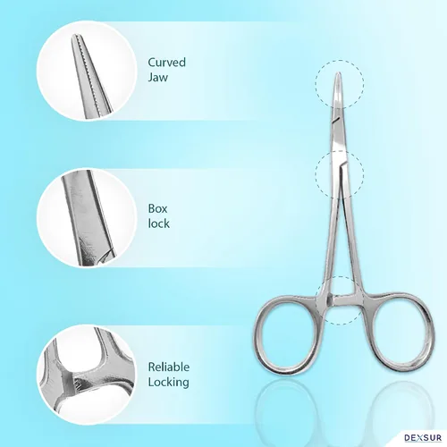 Vista 5 de Pinzas hemostáticas Kelly de precisión, pinzas de bloqueo, plateadas, acero inoxidable rectas y curvas (curvadas, 10,2 cm)
