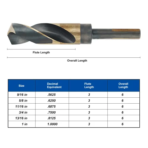 Vista 5 de COMOWARE Broca de vástago reducido de 1", HSS M2, broca negra y dorada con vástago de 3 planos de 1/2", punta dividida de 135°, brocas de metal