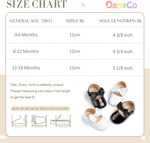 Vista 6 de Oamico Zapatos planos Mary Jane para bebés y niñas, suela de goma antideslizante con Bownot para primeros pasos, zapatos de vestir de boda