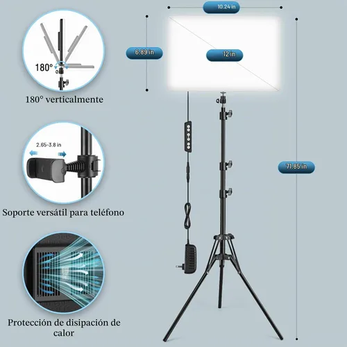 Vista 4 de Kit de luz de video LED de 2 unidades con soporte de trípode de 160 cm, luz de estudio regulable de 2500K-8500K para fotografía, iluminación