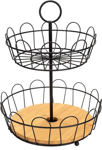 Vista 6 de HANZE Soporte de cesta de frutas de granja de 2 niveles, estante de almacenamiento de encimera de frutas y verduras, multifuncional, desmontable