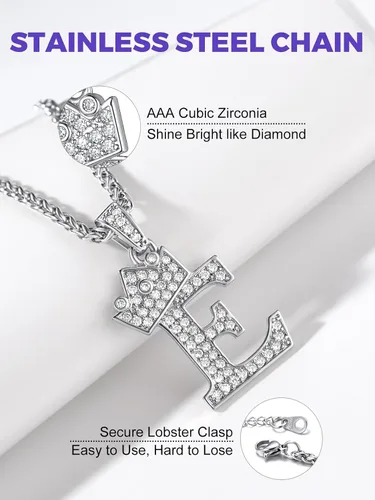 Vista 3 de Richsteel A-Z - Collar con inicial de corona para hombres y mujeres, chapado en oro de 18 quilates, circonita cúbica brillante, colgante