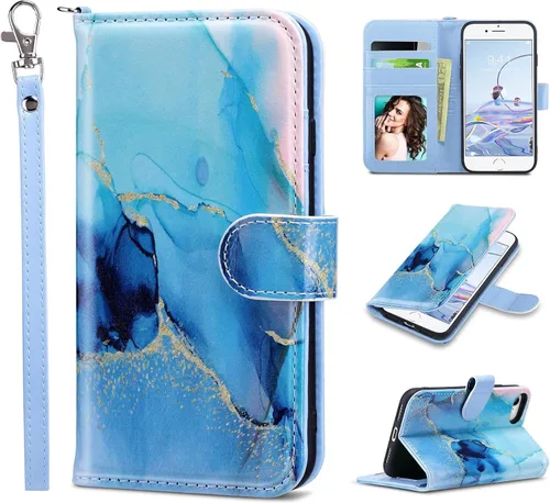 Vista 16 de ULAK Funda tipo cartera para iPhone SE (2022)/SE (2020)/8/7, tarjetero con Brillo