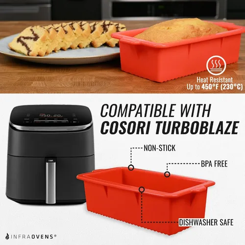 Vista 2 de INFRAOVENS Sartenes de silicona para freidora de aire para hornear, molde antiadherente para pasteles Cosori TurboBlaze 9 en 1 de 6 cuartos