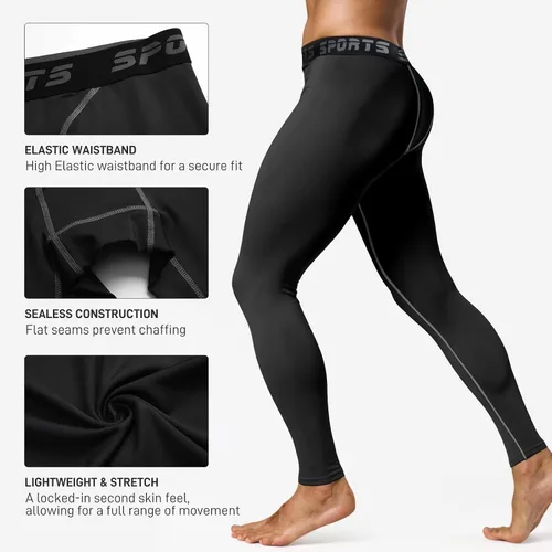 Vista 5 de Tesuwel Paquete de 1 o 2 pantalones de compresión para hombre, para baloncesto, atletismo, entrenamiento, correr, leggings deportivos para gimnasio