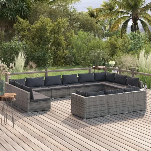 Vista 64 de Sofá de 3 plazas con cojines de ratán de poliéster marrón, juego de muebles de patio al aire libre con 3 sofás centrales para patio trasero, jardín