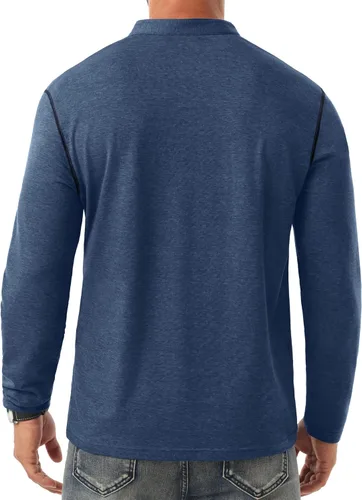 Vista 5 de Sailwind Camisetas Henley para hombre de manga larga con botones, estilo casual, elegante, de algodón, con bolsillo