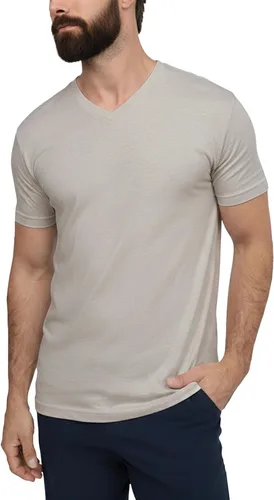 Vista 22 de Camiseta de manga corta con cuello en V para hombre, de algodón suave Sin marca - Blanco