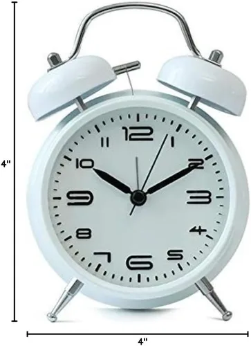 Vista 2 de Reloj despertador de campana doble de 4 pulgadas con retroiluminación, silencioso sin tictac, funciona con pilas, despertador de despertador alto