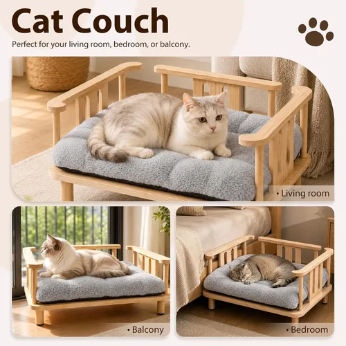 Vista 8 de Summark Cama elevada para gatos con colchón de felpa