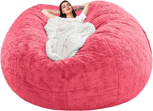 Vista 10 de Funda para silla tipo puf de piel gigante para niños y adultos, (sin relleno), muebles de sala de estar, grande, redondo, suave, esponjoso, de piel