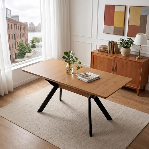 Vista 4 de HIPIHOM Mesa de comedor extensible de roble de 55-71" para cocina Mesa de roble
