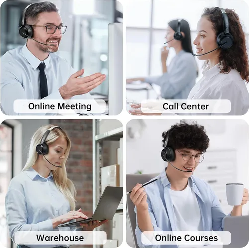 Vista 9 de EKSA Auriculares inalámbricos H35 con micrófono para trabajo, auriculares Bluetooth 5.4 con micrófono con cancelación de ruido AI, tiempo