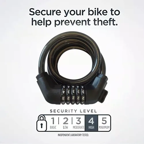 Vista 6 de Cable de bloqueo de bicicleta, bloqueo de cable reiniciable de 4 pies, bloqueo de bicicleta con combinación de 5 dígitos autoenrollable, perfecto