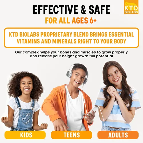 Vista 4 de Paquete de 2 cápsulas de apoyo al crecimiento de la altura para niños, fórmula de desarrollo diario con calcio, vitamina D3 y zinc, apoyo óseo