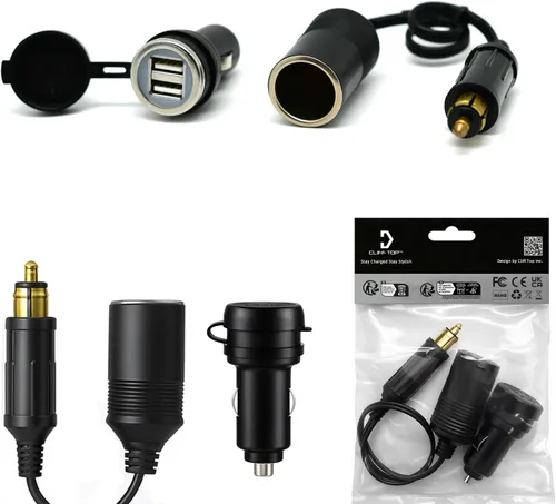 Vista 11 de Cliff Top Adaptador de Enchufe DIN Hella de Motocicleta a Toma de Encendedor de Cigarrillos – Convertidor de Cable de Extensión de 12V/24V