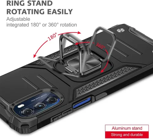 Vista 4 de Funda para Moto G 5G 2022 con protector de pantalla: resistente, soporte giratorio de grado militar 360, funda protectora a prueba de golpes