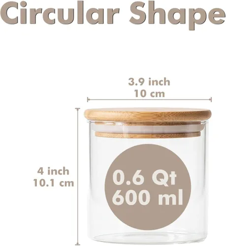 Vista 2 de Paquete de 6 tarros pequeños redondos de vidrio de 0.6 cuartos de galón con tapas de bambú Minimalist Kitchen Organizer,Pantry Storage
