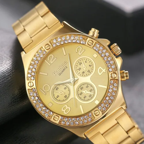 Vista 4 de Reloj Lancardo dual con bisel de brillantes en tono oro
