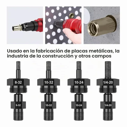 Vista 3 de Beaspire 4 PCS Mandriles 8-32, 10-24, 10-32, 1/4-20 para Pistola de Remaches Eléctrica de Taladro Inalámbrico